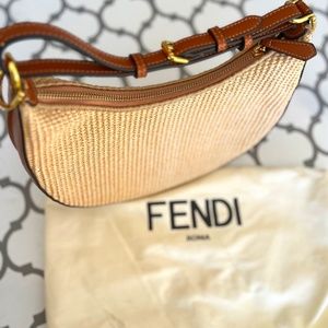 Fendigraphy Small Natural Straw hobo bag